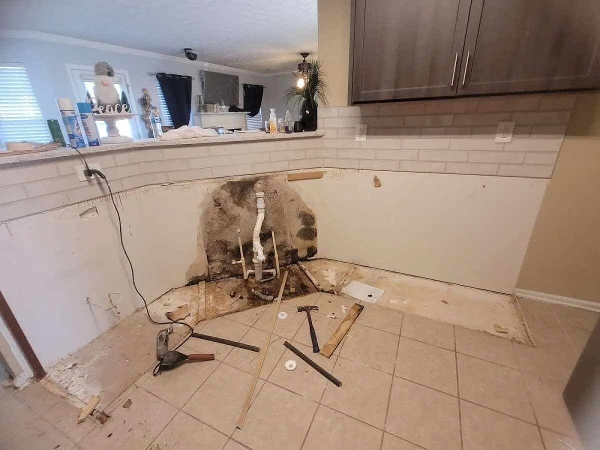 Mold behind wall with plumbing during Flood Damage Cleanup in Ottawa